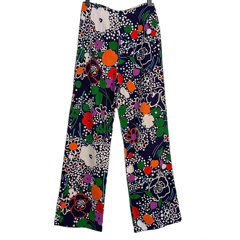 Vtg 60s 70s Kahala Abstract Floral Print Straight Wide Crop Pants Sz XS